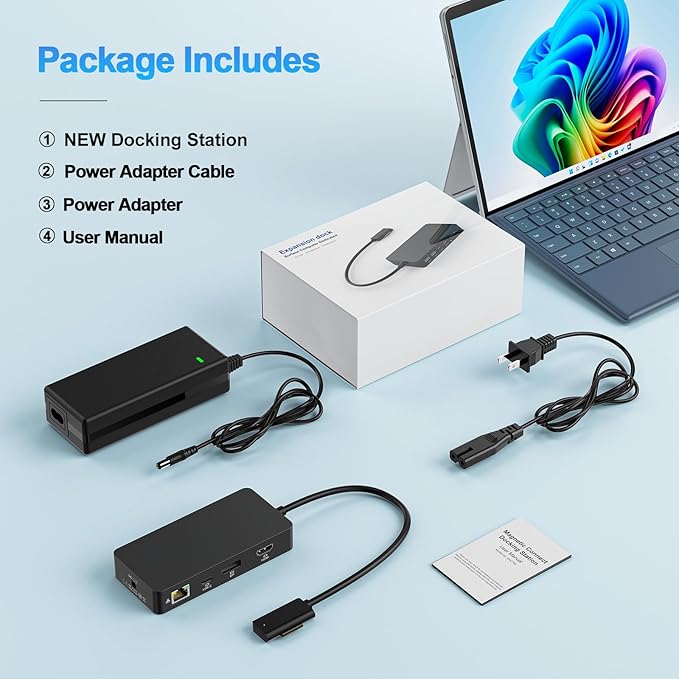 New Dock Triple Displays 4K@60Hz HDMI+USB C+DP Compatible with Surface Pro 12/11/10/9/8/X/7/6/5/4/3 Surface Laptop 7/6/5/4/3/2/1 Surface Laptop Go 3/2/1 Surface Go 4/3/2/1 Surface Book 3/2/1