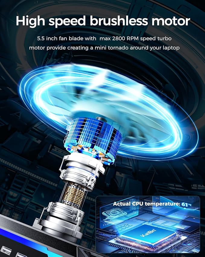 KeiBn 9 Fans &amp 5.5inch Powerful Cooling Fan Free Height Adjustment 10 RGB Lights Phone Stand-Blue