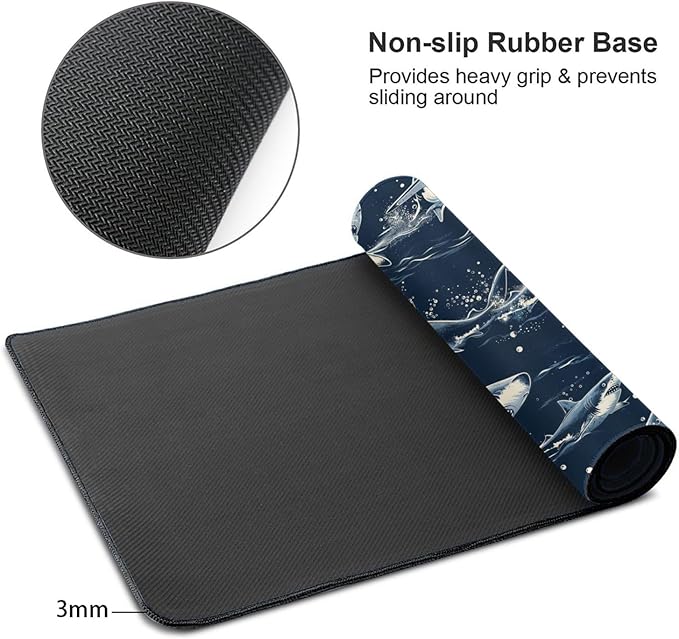 Shark Mouse Pad Non Slip Large Desk Keyboard Mat Gaming Protection Pad 16X29.5 Inch