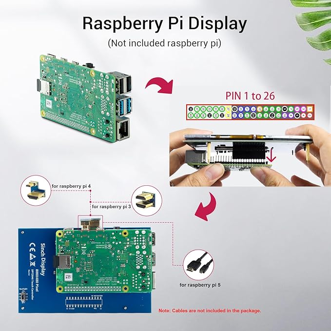 ELECROW 5-Inch Resistive Touch Screen TFT LCD Display 800x480 HD Resolution Compatible with Raspberry Pi 5/4/3/2B/Zero Banana Pi Jetson Nano Windows 11/10/8/7