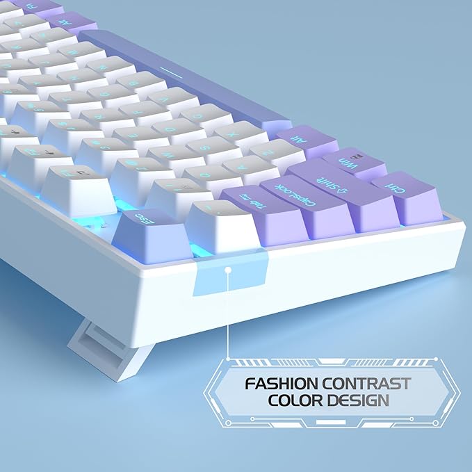 MageGee 75% Mechanical Gaming Keyboard Red Switch LED Blue Backlit 87 Keys Compact TKL Wired Computer Keyboard for Windows Laptop PC Gamer - White/Purple