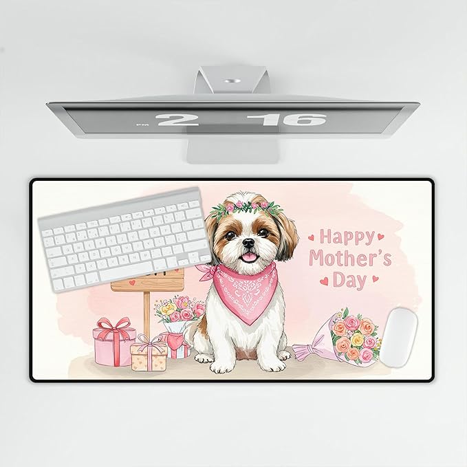 Happy Mother's Day Shih Tzu Love Dog Mom Heart Flower Desk Mat Full Keyboard Mouse Pad Lion Dog Lover Gifts Large Mousepad 12004