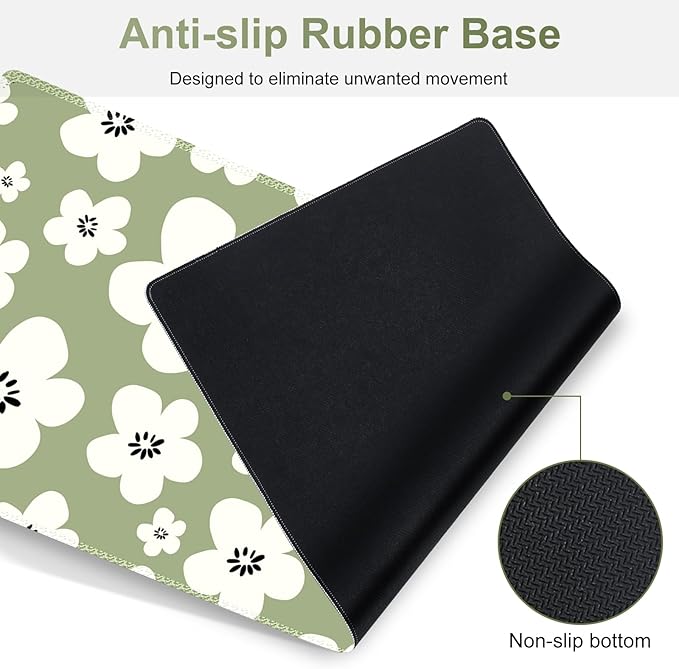 Large Gaming Mouse Pad Set 4 in1 Ergonomics Keyboard Desk Mat w/Memory Foam Wrist Rest Computer Extended Game Mousepad Non-Slip Desk Matt Pad Easy Typing Pain Relief I Green Lucky Florals