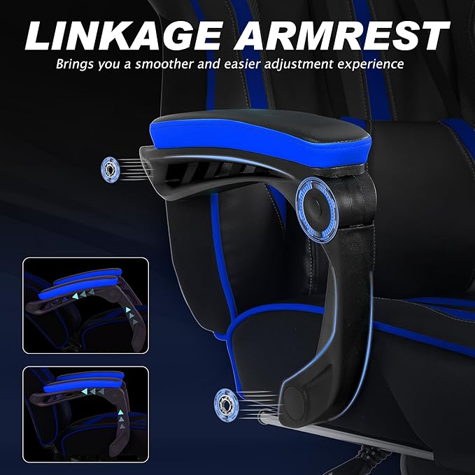 Vonesse Gaming Chairs for Adults Gamer Chair with Footrest and Massage Reclining Big and Tall Ergonomic Gaming Chair Computer Chairs for Heavy People 300LBS (Blue/Black)