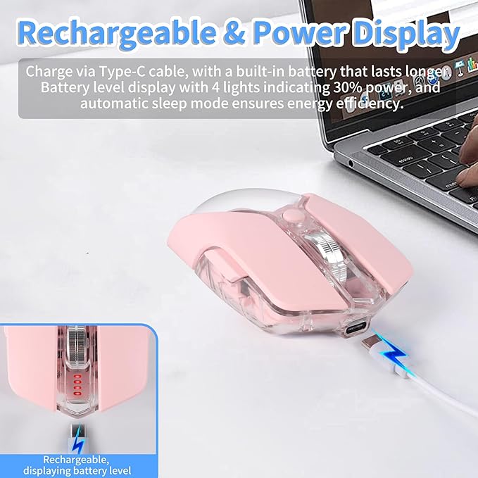 Wireless Bluetooth MouseRechargeable BT &amp 2.4G Dual Mode Transparent Magnetic Shell Design Portable Optical Mouse with 5Adjustable Resolution7 RGB Light Gaming Mice for Laptop/PC/Tablet/MacBook-