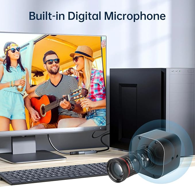 USB HD Camera 4K Optical Zoom 10X Variable Lens 5-50mm Mini 8MP Webcam with Microphones 1920x1080@60fps Manual Focus with 2 Image Formats MJPEG and YUY2 Compatible with Windows
