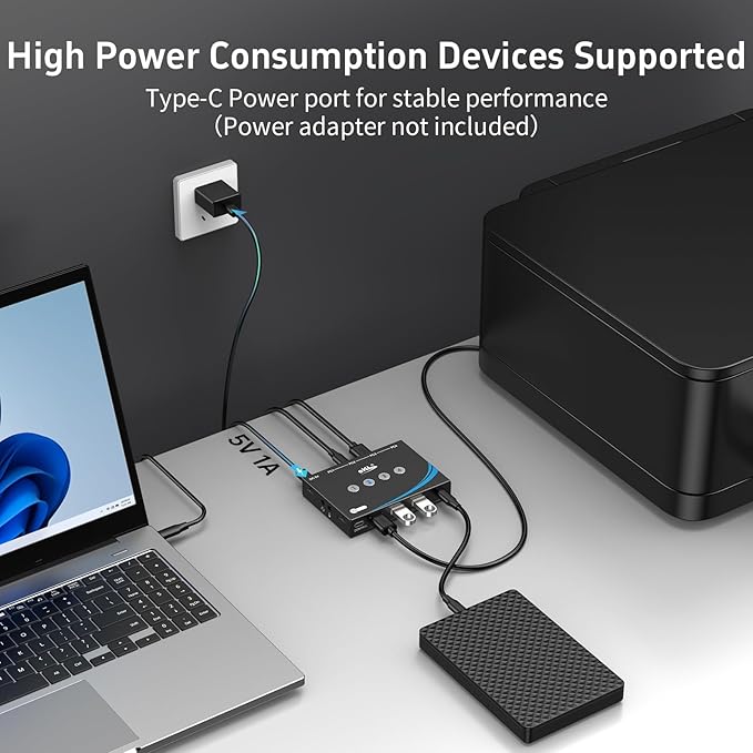 eKL USB 3.2 Switch for 4 Computers 2 USB-C+2 USB-A 10Gbps Inputs Share 1 USB-C+3 USB-A Peripherals Like Mouse Keyboard Printer Scanner with 3.5mm Mic Headphone Jack Includes 4 Cables &amp Control