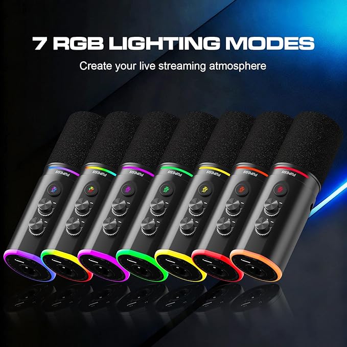 XLR/USB Podcast Microphone Gaming Mic with Mute Button Reverb Effects Noise Cancellation Boom Arm Stand Headphones Jack Dynamic Microphone for Streaming/Recording/Gaming/Vocal-Black