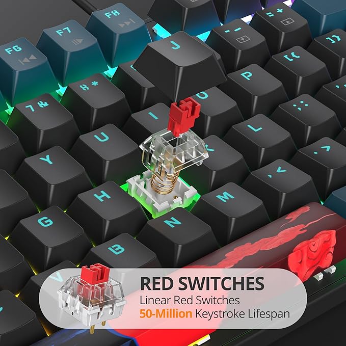 surmen Full Size Creamy Keyboard with Number Pad 104 Keys RGB Wired Mechanical Gaming Keyboard Backlit with PBT Keycaps Linear Red Switch for Laptop Desktop PC Gamers（104 Monster B）