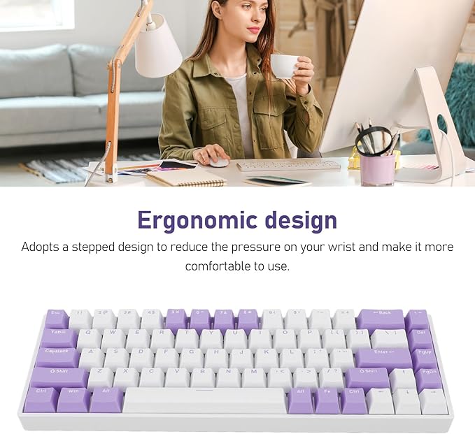 Yoidesu Mechanical Keyboard USB C Wired Gaming Keyboard Blueberry Theme Keycap RGB Backlit 68 Keys Blue Switch Computer Keyboard for Wins 2000 ME for Vista