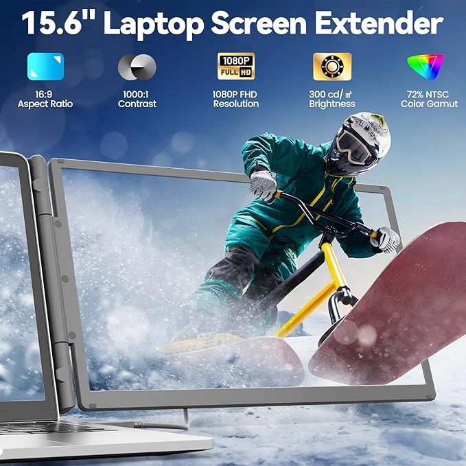 KEFEYA 15.6 Laptop Screen Extender with Magnetic Power Bank FHD 1080P Triple Monitor Extender for 13-17 Laptop Plug &amp Play via Type-C/HDMI/USB-A Compatible with Mac/Windows/Android