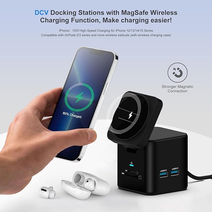 USB C Laptop Docking Station with MagSafe Charger Stand 9 in 1 USB C Hub Multiport Adapter with 4K HDMI 1Gbps Ethernet 3 USB 3.0 SD/TF Compatible with MacBook/Dell/HP/Lenovo/iPhone (Black)