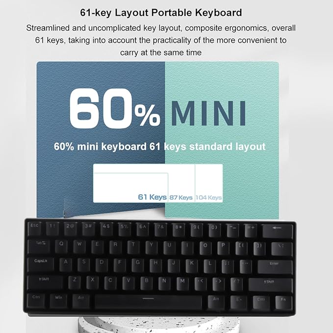 Brrnoo Compact 61 Key RGB Wired Mechanical Keyboard Professional Blue Switches Double Color Injection Portable Gaming Keyboard with Anti Ghosting Design