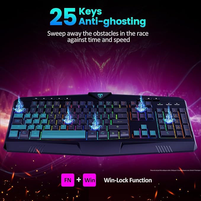 Gaming Keyboard Full Size RGB Backlit Quiet Computer Keyboard Wrist Rest Silent Keys Multimedia Keys Anti-ghosting Waterproof Light Up USB Wired Keyboard for PC Mac Xbox Gamer Office