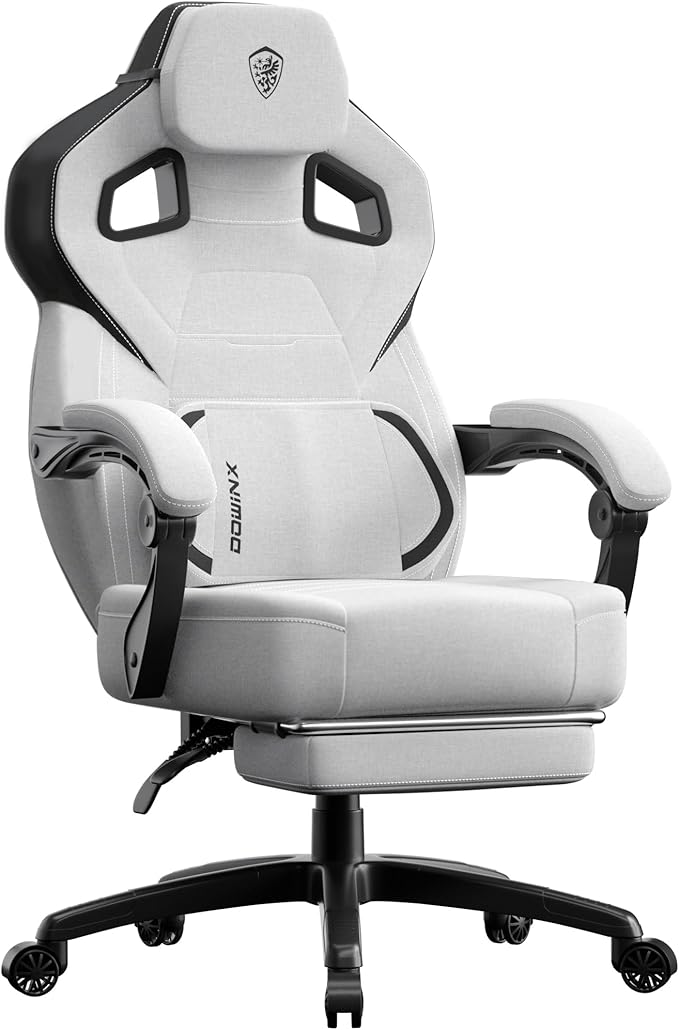 Dowinx Fabric Gaming Chair with Footrest Big and Tall Gamer Chair with Lumbar Support Wide Back Computer Chair for Heavy People Grey