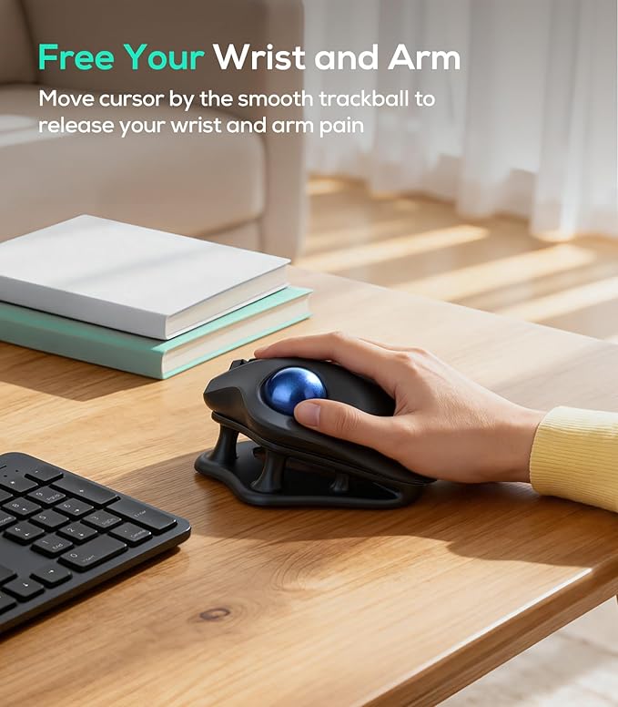 Nulea M511 Wireless Trackball Mouse Rechargeable Ergonomic Thumb-Control Mouse with Tilt Stand Smooth &amp Precision Tracking 3 Device Connection (Bluetooth or USB Receiver) for PC/Mac/Laptop-Blu