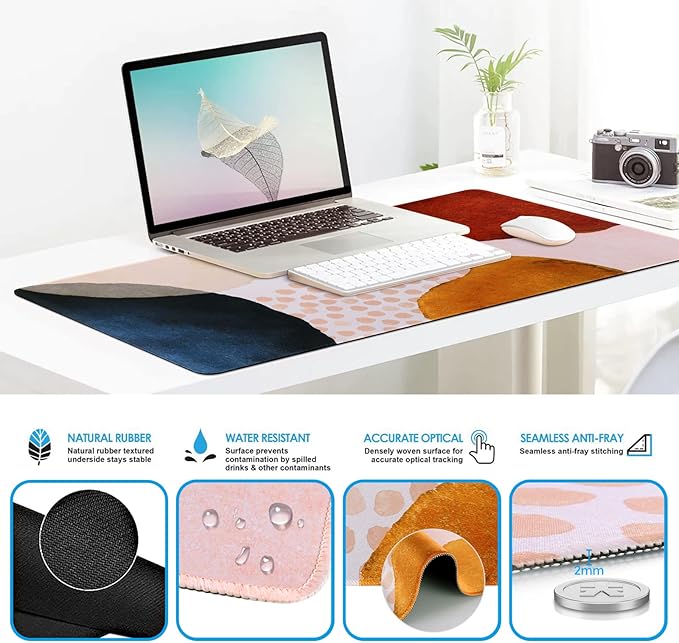 iCasso Desk Mat Gaming Mouse Pad Wrist Support Set4in1 XXL Large Mousepad + Keyboard Wrist Rest+Mouse Wrist Rest+Coaster Set with Ergonomic Design for Home Office Table Computer-Color Block
