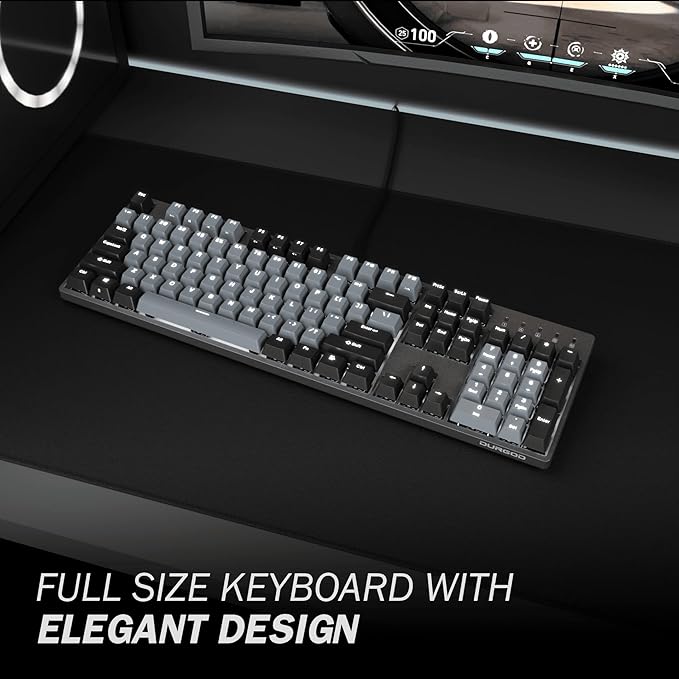 DURGOD K310 Corona White Backlit Full Size Mechanical Keyboard | 104 Keys Full Size | USB C Wired | Doubleshot PBT Keycaps | Programmable Keys | NKRO | Windows &amp Mac (Corona Cherry MX Brown Switc