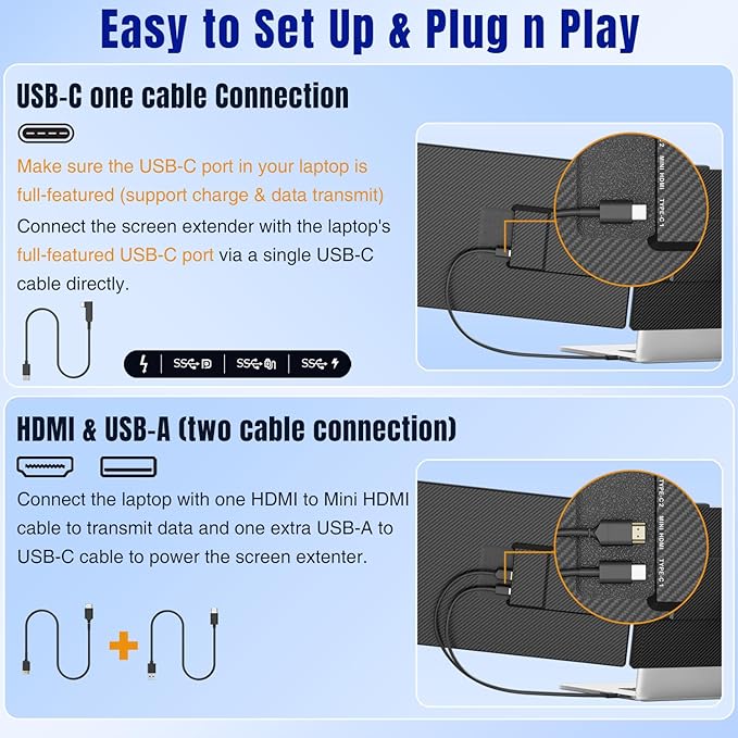 KEFEYA Laptop Screen Extender 14 FHD 1080P IPS Laptop Monitor Extender Portable Monitor for Laptops 13-17 with USB-C/HDMI Port Plug n Play for Windows/Mac/Android/Switch/PS5