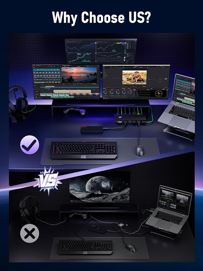 Lemorele 13-in-1 USB-C Docking Station Triple Monitor Dock DP 1.2 4K@60Hz 2X HDMI 2.0 4K@60Hz DP Needs DSC for 4K@30 Triple Mode 100W PD Gigabit Ethernet USB 3.0/2.0 SD/TF Audio Windows/Mac