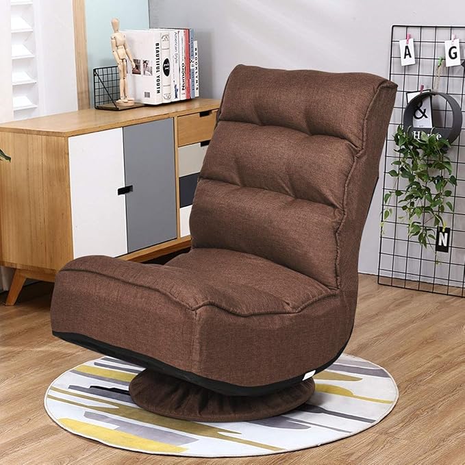 Giantex 360 Degree Swivel Gaming Chair 6 Position Adjustable Folding Floor Chair 300lb Spring Support Comfortable Padded Backrest Lazy Sofa Chair Game Rocker for Teens Adults (Coffee)