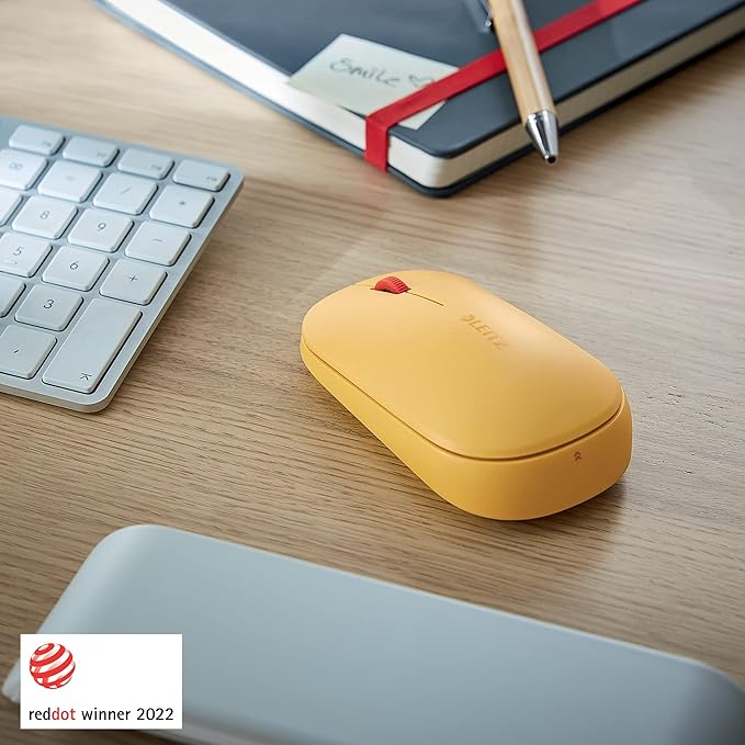 Leitz SureTrack Wireless Computer Mouse Suitable For Both Right &amp Left Handed Connect with Bluetooth or 2.4GHz USB-A Windows Android &amp Apple Cozy Collection Yellow 65310019