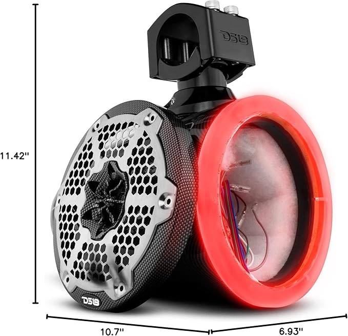 DS18 CF-X6TP.NS 6.5 Marine Tower with Integrated RGB LED Lights No Speakers Black Carbon Fiber (Single)