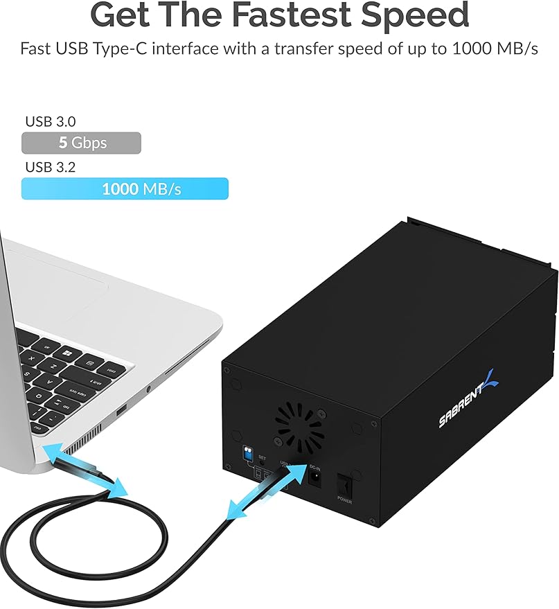 SABRENT USB Type C to Dual 3.5” SATA and RAID Docking Station with CFast/SD Card Readers and USB Type A Port (DS-2BCR)