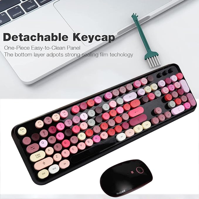 FOPETT Keyboard and Mouse Sets Wireless Reliable 2.4 GHz Connectivity for PCLaptopSmart TV and More (Black Colorful)