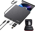 External CD DVD Drive CD Burner USB 3.0 with 2 USB Ports and 2 TF/SD Card Slots Optical Disk Drive for Laptop Mac PC Windows 11/10/8/7 Linux OS with Carrying Case