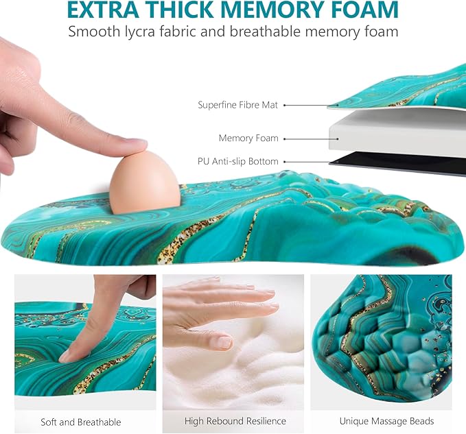 Mouse Pad Wrist Support Ergonomic Mouse Pad with Wrist Rest Comfortable Computer Mouse Pad for Laptop Pain Relief Mousepad with Non-Slip PU Base Green