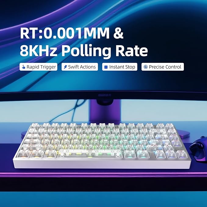 MG75MAX 81 Keys Wired Magnetic Switch Keyboard 256KHZ Single Key Scan Rate PCB Nano-Coating Waterproof Hall Effect 8KHZ/ARGB/CNC Aluminum Gaming Keyboard(Silver)
