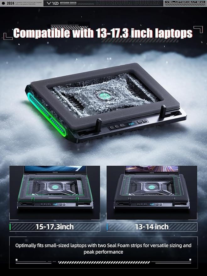 llano V10 Gaming Laptop Cooling Pad RGB Laptop Cooler Stand with Powerful 4.72 Inch External Turbo Cooling Fan Fast Cooling Computer 13-17.3in Button Control 3 Adjustable Stand 4-Port USB C&ampA