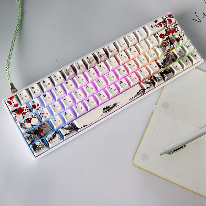 MOLGRIA GK68 68-Key RGB Backlit Gaming Keyboard with Plum Blossom Keycaps Hot Swappable Yellow Mechinery Switches Type C Wired Mechanical Keyboard for Win/Mac OS