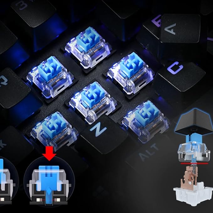 Restokki Mechanical Keyboard RGB Waterproof Macroprogramming Wired Keyboard E Sports Blue Switch Gaming Keyboard with Wrist Pad