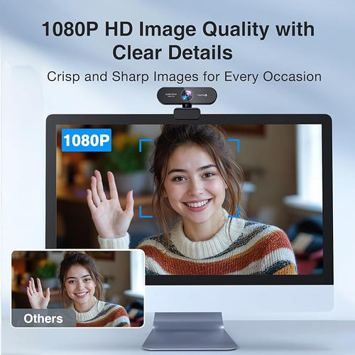 1080P Webcam with Microphone eMeet Nova AutoFocus HD Webcam 96°View Web Camera w/ 2 De-Noise Mics for Laptop/Desktop Plug &amp Play USB Streaming Computer Camera for Conference/Calling/Teaching/Ga