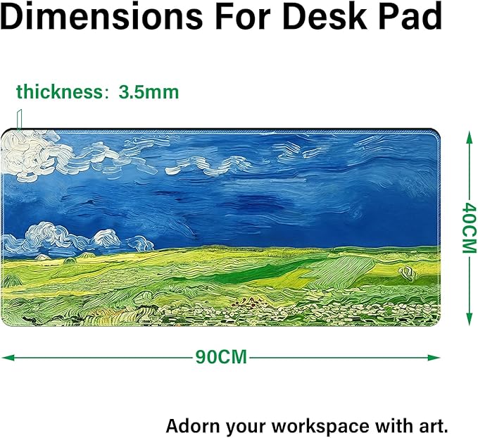Large Mouse PadExtra Long and Thick Desktop Mouse Pad with Stitched Edges Non-Slip Base Waterproof Keyboard Pad for Office and HomeVan Gogh-Wheatfields Under Thunderclouds(35.4x15.7x0.12 Inch)