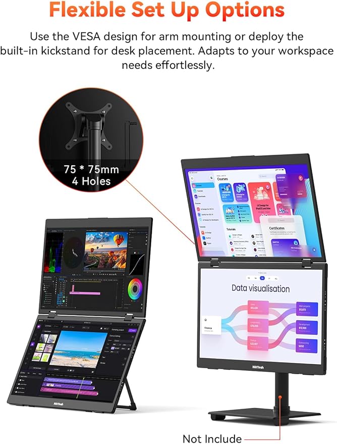HotYeah Triple Laptop Screen Extender 15.6 1080P FHD IPS Folding Stacked Portable Dual Monitor USB C Travel Extended Computer Display w/VESA 180°Rotation Plug &amp Play for Laptops (Windows Only