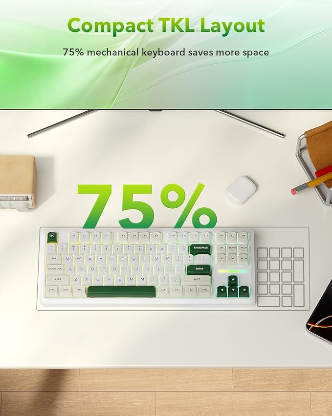 Redragon K734W Wireless Mechanical Keyboard Tri Mode BT5.0/2.4G/USB-C 75% 81 Keys TKL Custom Hot Swappable Gaming Keyboard Pre-lubed Linear SwitchesRGB Gasket Computer Creamy Keyboard for PC/MAC