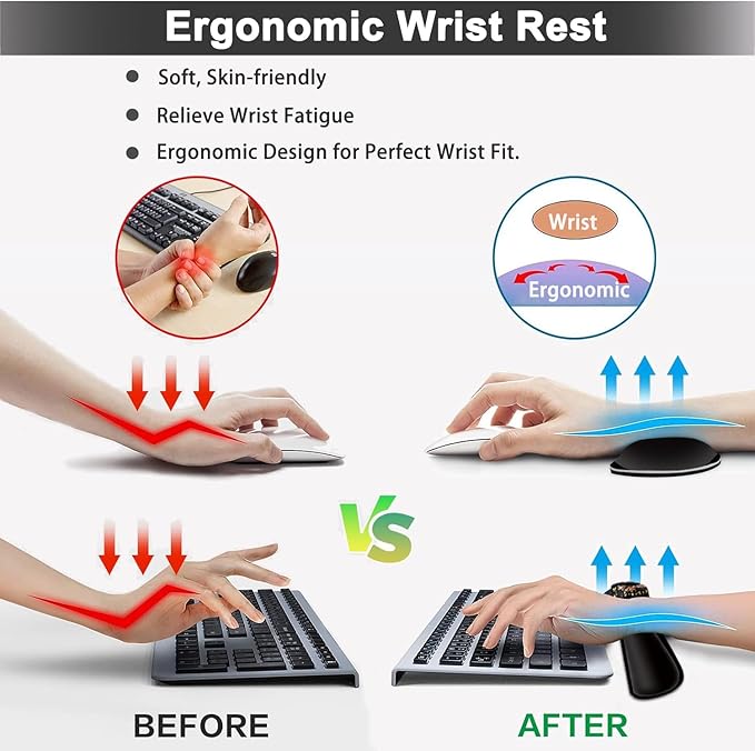 Large Mouse pad and Keyboard Support Set Ergonomic Memory Foam Keyboard Wrist Rest Extended Gaming Mouse Pad African Americans Women Black Queen XXL Desk Mat (31.5 X 11.8 in) for Home Office