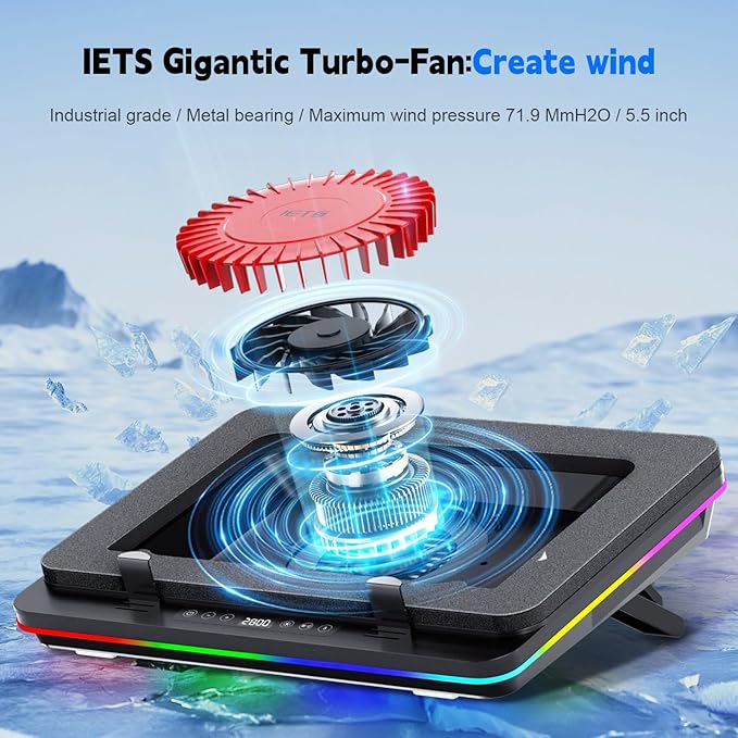 GT600 RGB Laptop Cooling Pad Equipped with Gigantic Turbo-Fan（5.5inch Diameter）Sealed Foam for Rapid Cooling Gaming Laptop14.1-19.3 inch Laptop Cooler with 3-Port USB HubDust Filter