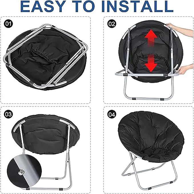 NaKeah Saucer Chair Foldable Oversized Lounge Chair Metal Frame Moon Chair for Bedroom Living Room Reading Gaming Room Soft Lazy ChairC
