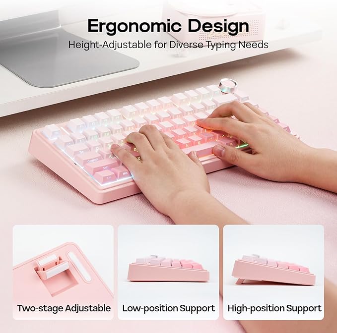 EPOMAKER X Aula F75 75% Wireless Gaming Keyboard BT/2.4GHz/USB-C Hot Swappable Creamy Mechanical Keyboard with 5-Layer Padding&ampKnob NKRO RGB (Pink)