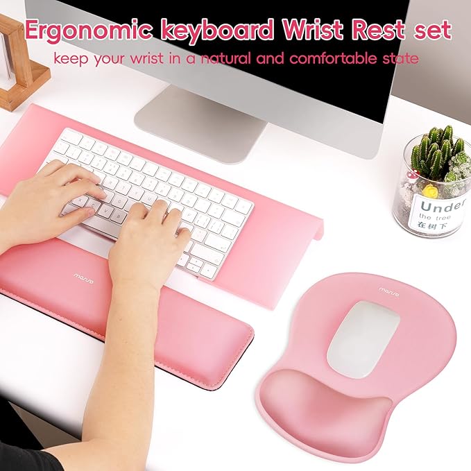 MOSISO Computer Keyboard Stand&ampWrist Rest Support for Keyboard and Mouse Pad Set Ergonomic Mousepad with Concave Curved Memory Foam Easy Typing Non-Slip Pad&ampAcrylic Stand for Home/Office Pi