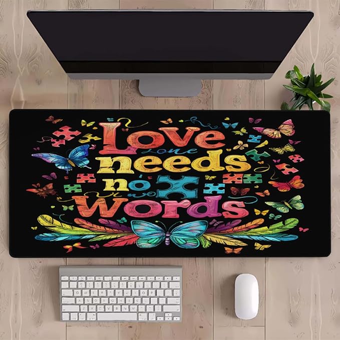 Large Mouse Mat Autism Word Color Computer Mousepad with Non-Slip Rubber Base Waterproof Mouse Pad Desktop Keyboard Pad for GamerHome School Laptop Office Accessories35.4x15.7 in
