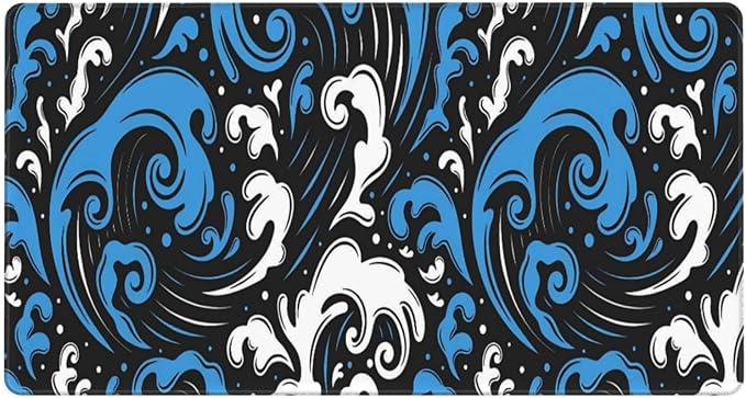 Abstract Wave Blue White Desk Cover MatExtended Large Mouse PadComputer Laptop Mat Desk Decor for Office Game Home 30x16 Inch