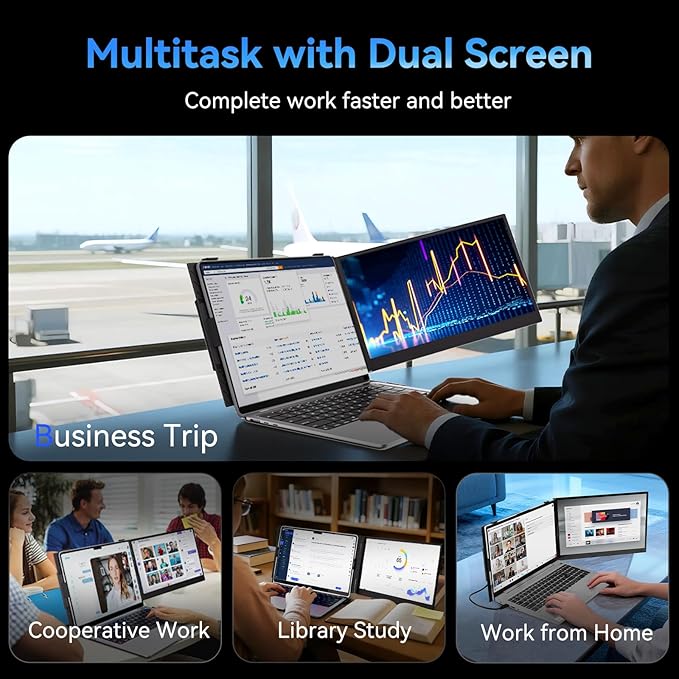 Laptop Screen Extender 15.3 16:10 IPS 100% sRGB Portable Travel Monitor for Laptop FHD 1200P External Display Screen Dual Screen Attachment Plug &amp Play for Mac Windows