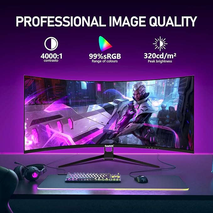 Gawfolk 34 Inch Ultrawide Curved 144Hz Gaming Computer Monitor 1500R PC Screen21:9 UWQHD (3440x1440)Adaptive Sync178° Viewing AngleDisplay Port、HDMI2.0Compatible with wall mounting - Black