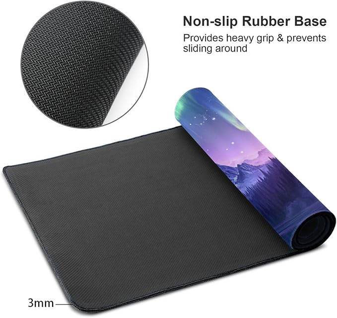 Extended Mouse Pad Large Gaming Mouse Pads - Aurora Painting Northern Lights Mountains Stars Desk Pad Computer Desk Mat Non-Slip Mousepad for Game Players Office Study (48 x 24)