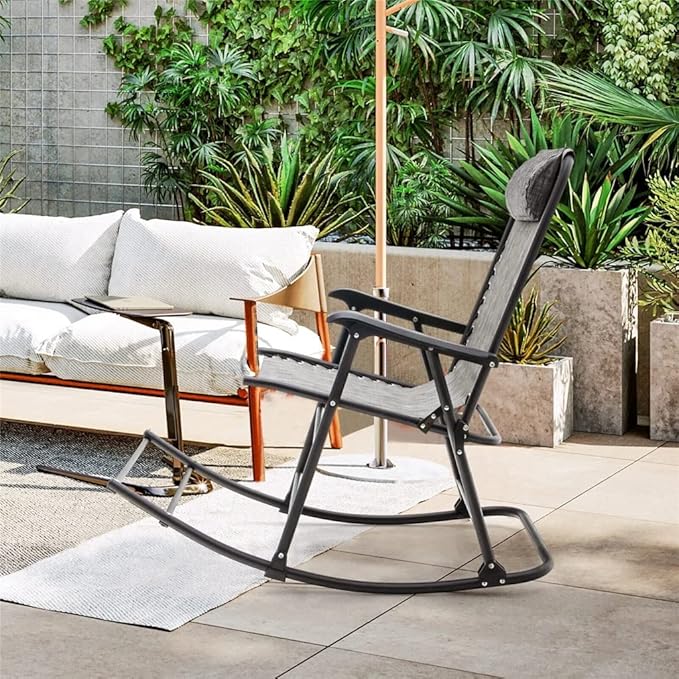 Office Chair Gaming Chair Computer Chair Patio Camping Rocking Chair Folding Rocking Chair Footrest Blue